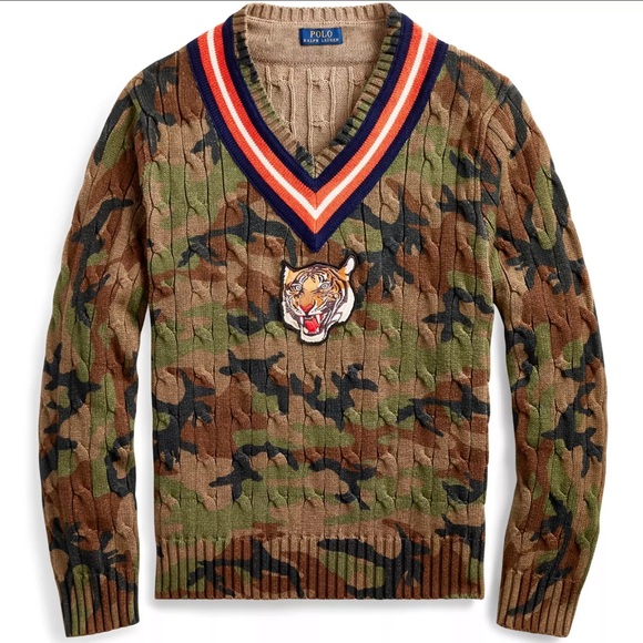 Polo Ralph Lauren Other - Ralph Lauren Camo Tiger Cricket Cable Knit Sweater